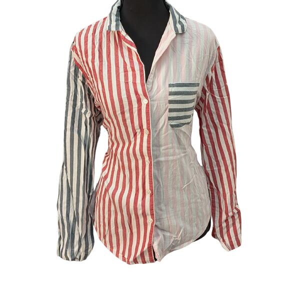 Victoria's Secret Color Block Striped Button Up | Women's S - Picture 1 of 7